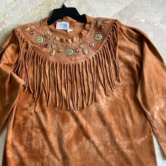 Visage Ladies Fashion  Dye Brown Cotton,Beaded and Fringed at top, with Pants - Picture 3 of 16